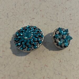 Elegant Teal Blue and clear rhinestone Snap charms